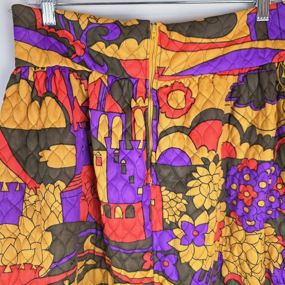 Vtg‎ Handmade Quilted Colorful Maxi Skirt 1970's Mod Floral Medium.E112 - Picture 10 of 11